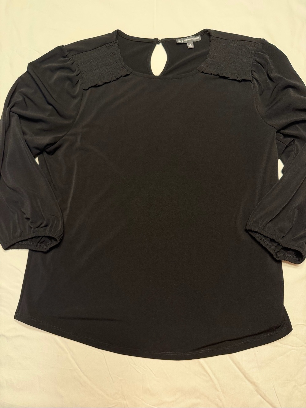 Adrianna Papell Black Long-Sleeve Top with Smocked Shoulders Large 1118